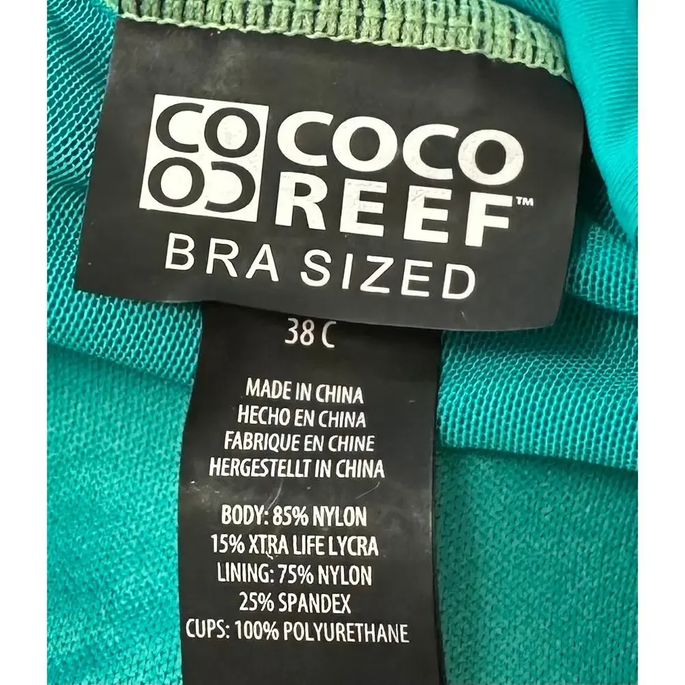 Coco Reef Bra Sized Side Tie Tankini Swim Top Turquoise Size 38C